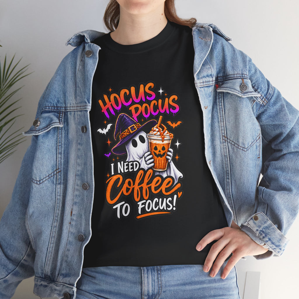 Hocus Pocus I Need Coffee To Focus T-Shirt | Halloween Ghost Witch Coffee Tee | Unisex