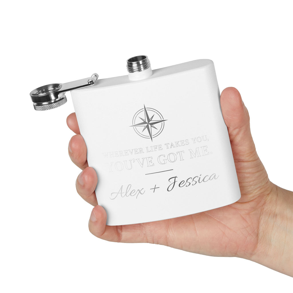 Personalized Compass Flask – “Wherever Life Takes You, You’ve Got Me”