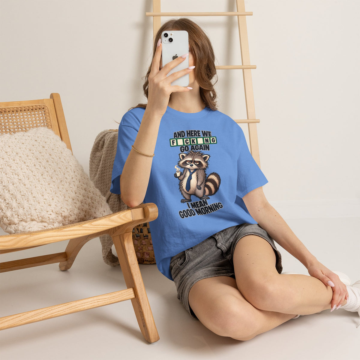 Grumpy Raccoon 'And Here We F*cking Go Again' T-Shirt | Morning Coffee Tee