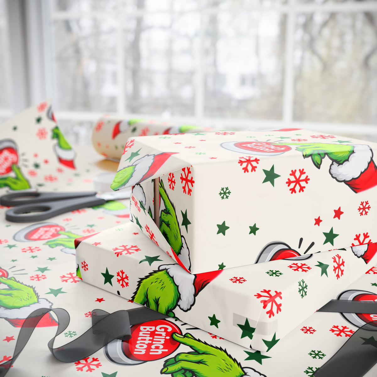 Grinch Button Christmas Wrapping Paper
