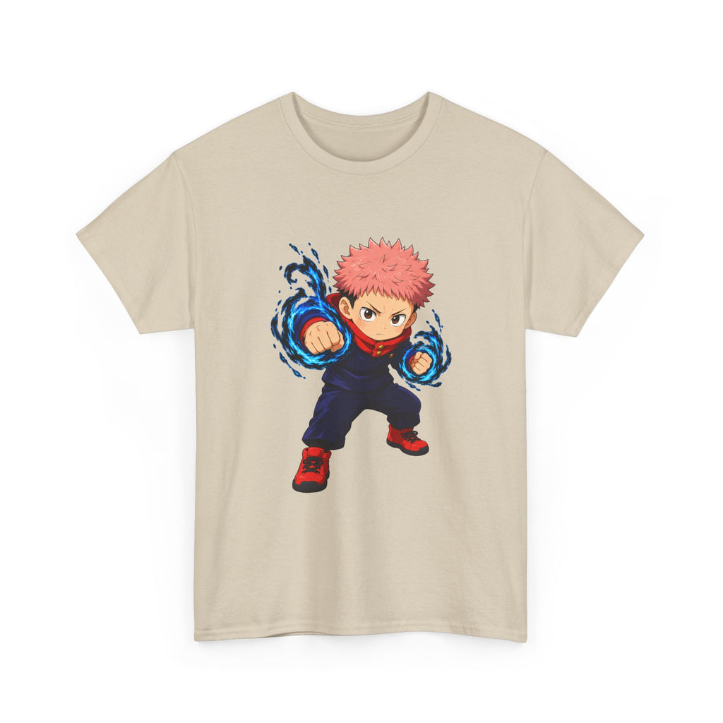 Chibi Fighter Character T-Shirt | Anime Action Pose, Energetic Boy Design