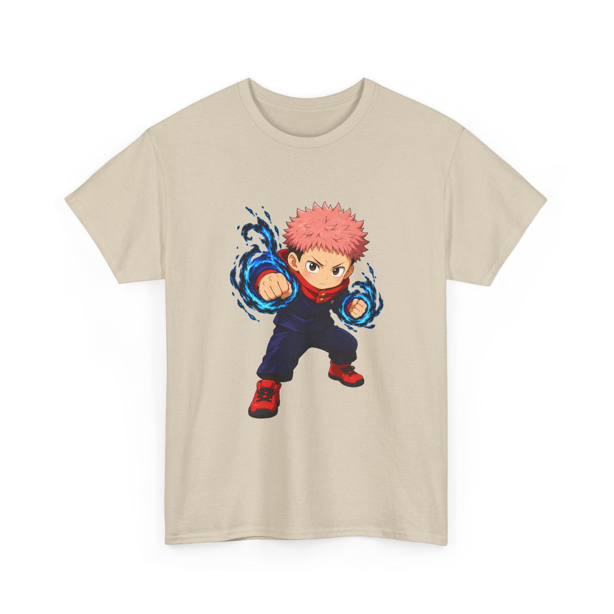 Chibi Fighter Character T-Shirt | Anime Action Pose, Energetic Boy Design