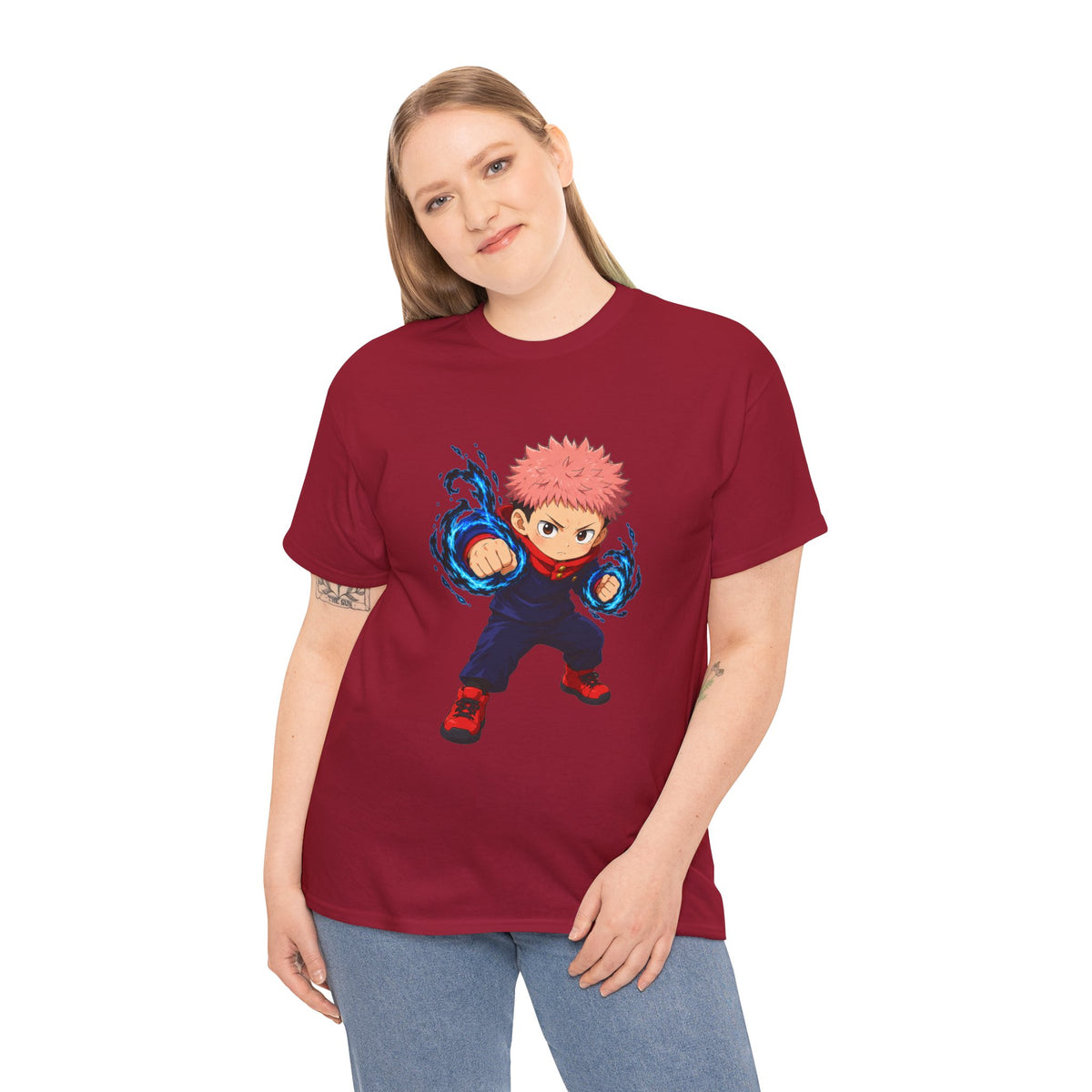 Chibi Fighter Character T-Shirt | Anime Action Pose, Energetic Boy Design