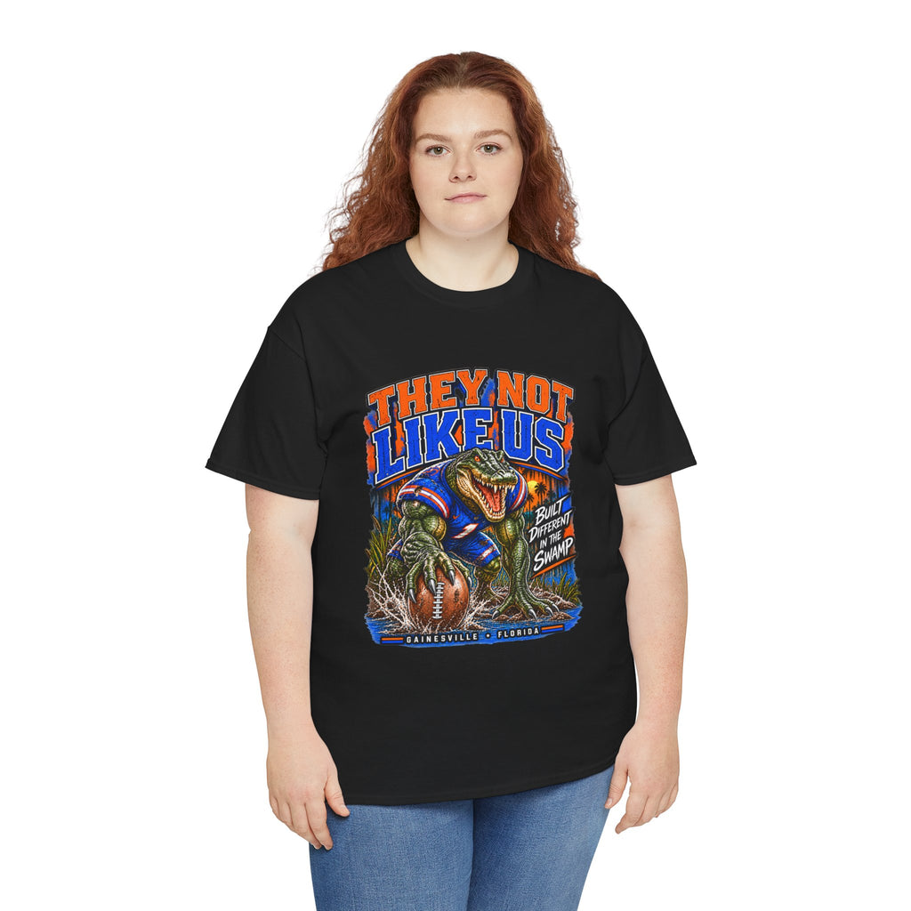 They Not Like Us Alligator Football T-Shirt | Swamp Monster Sports Tee