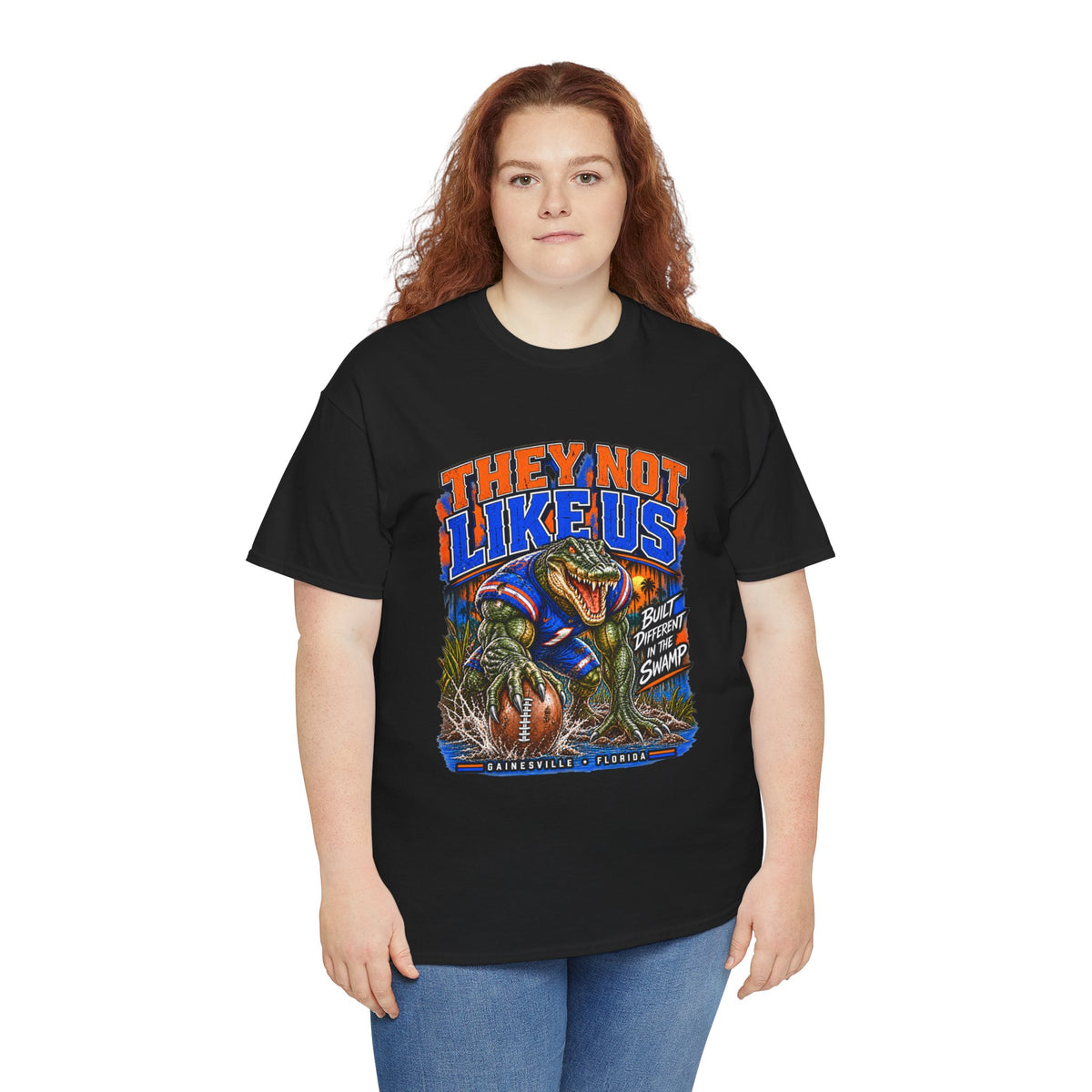 They Not Like Us Alligator Football T-Shirt | Swamp Monster Sports Tee