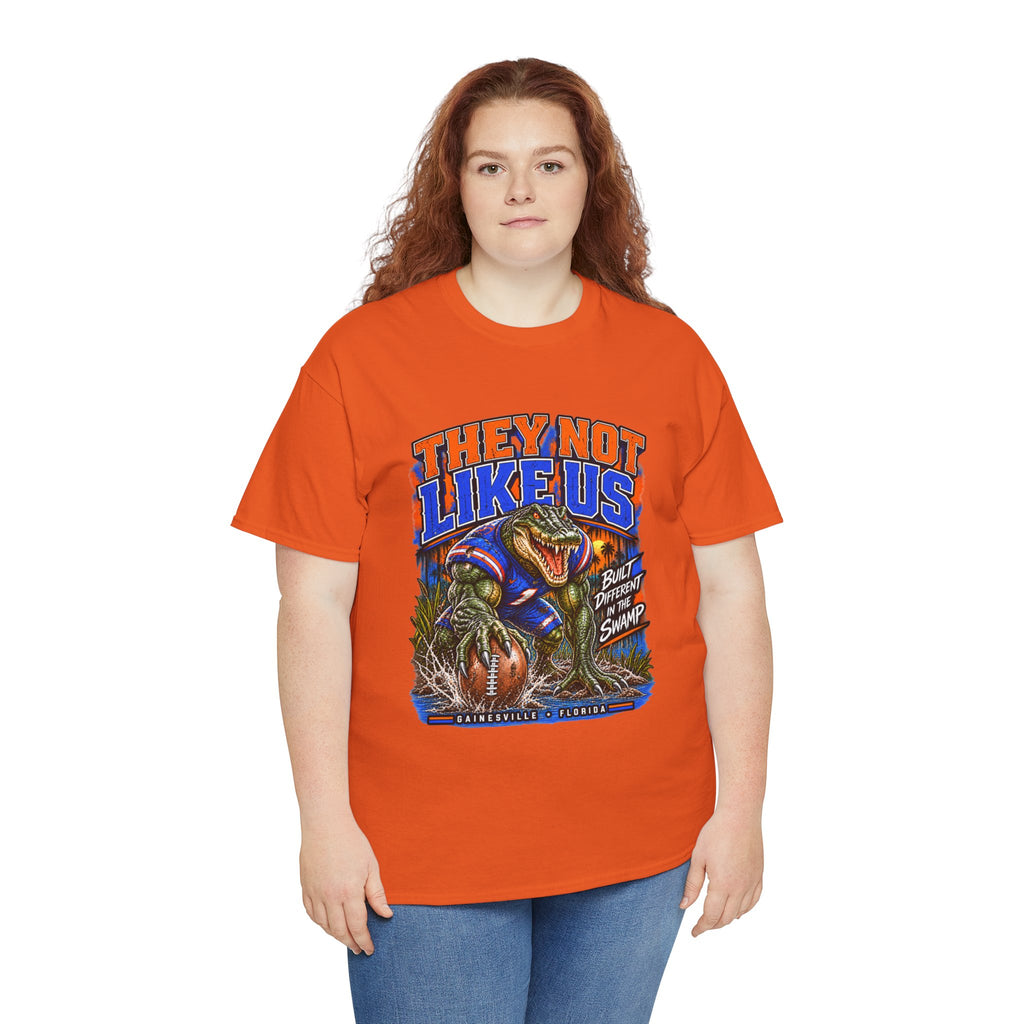 They Not Like Us Alligator Football T-Shirt | Swamp Monster Sports Tee