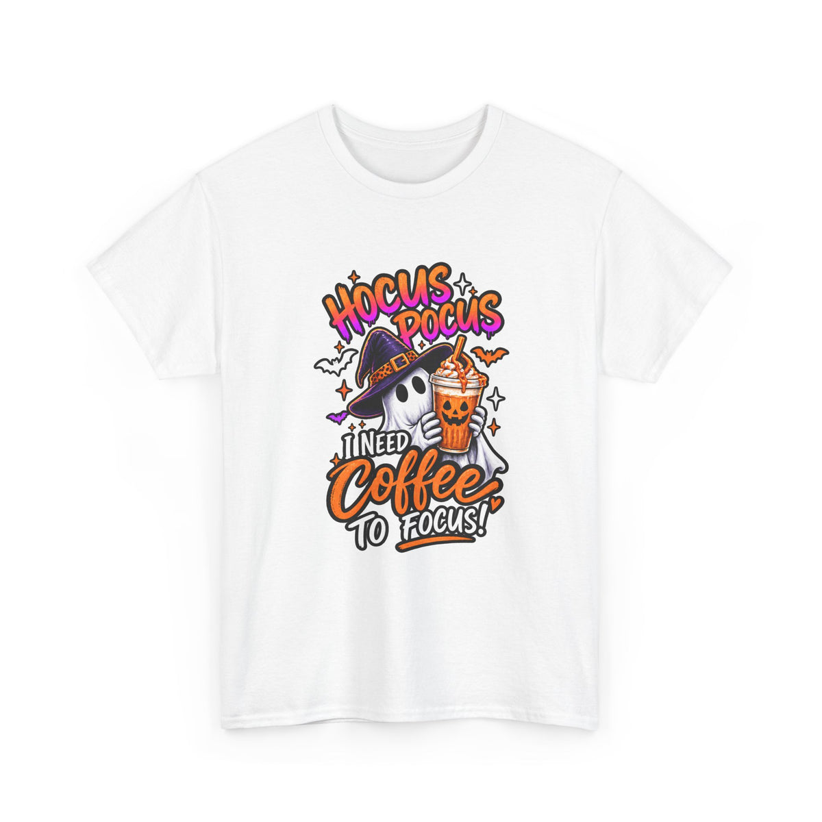 Hocus Pocus I Need Coffee To Focus T-Shirt | Halloween Ghost Witch Coffee Tee | Unisex