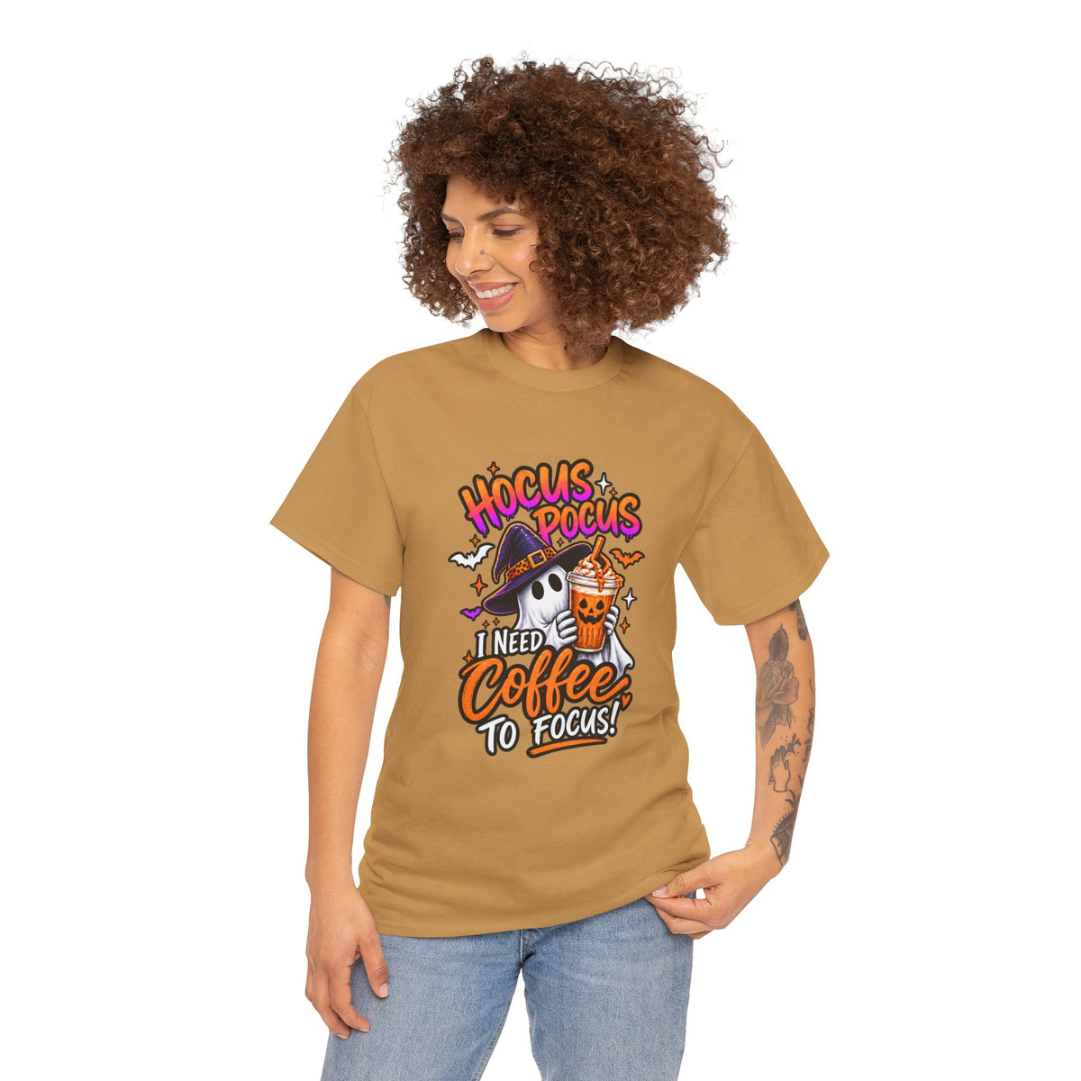 Hocus Pocus I Need Coffee To Focus T-Shirt | Halloween Ghost Witch Coffee Tee | Unisex