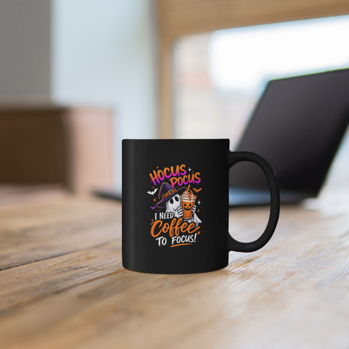 Hocus Pocus Coffee Ghost Witch Mug | Black ceramic 11oz | Halloween