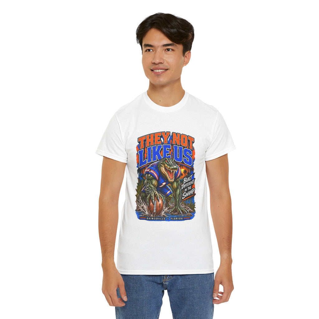 They Not Like Us Alligator Football T-Shirt | Swamp Monster Sports Tee