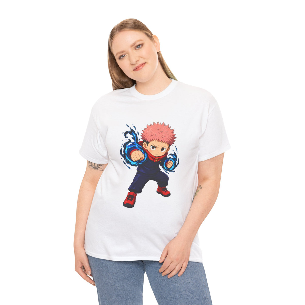 Chibi Fighter Character T-Shirt | Anime Action Pose, Energetic Boy Design