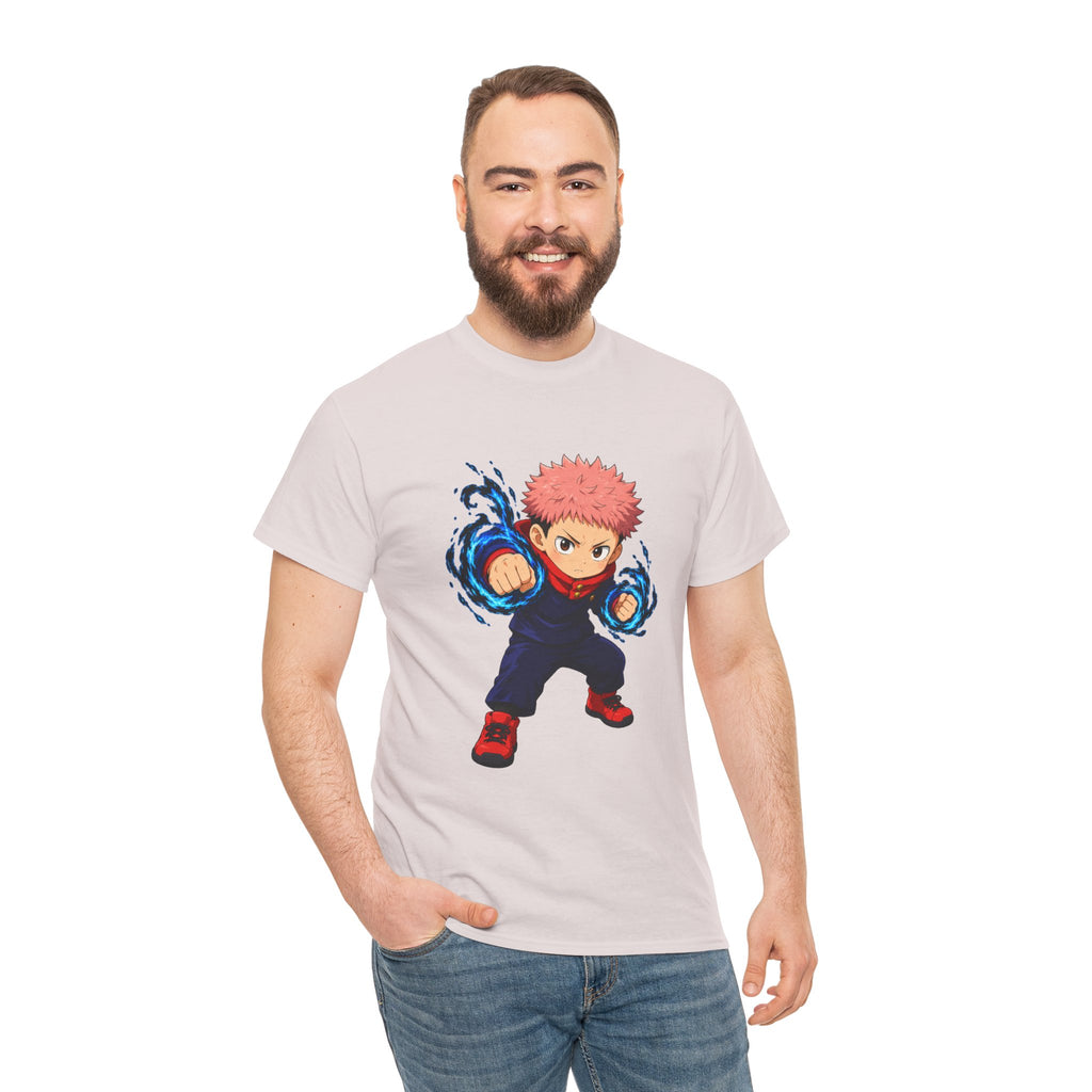 Chibi Fighter Character T-Shirt | Anime Action Pose, Energetic Boy Design