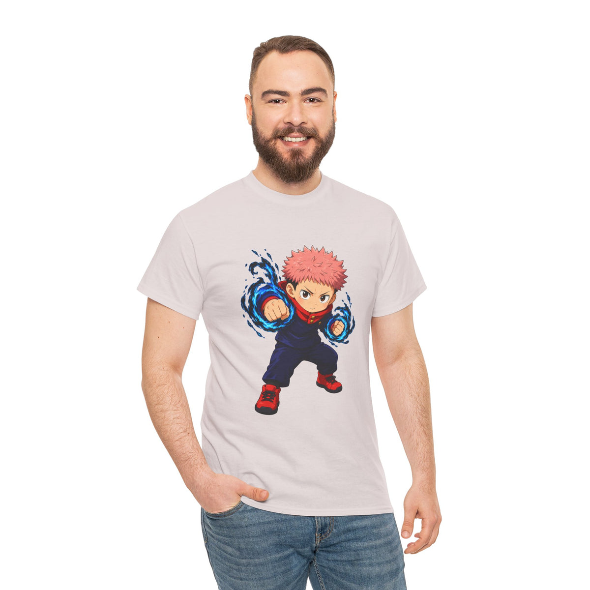 Chibi Fighter Character T-Shirt | Anime Action Pose, Energetic Boy Design