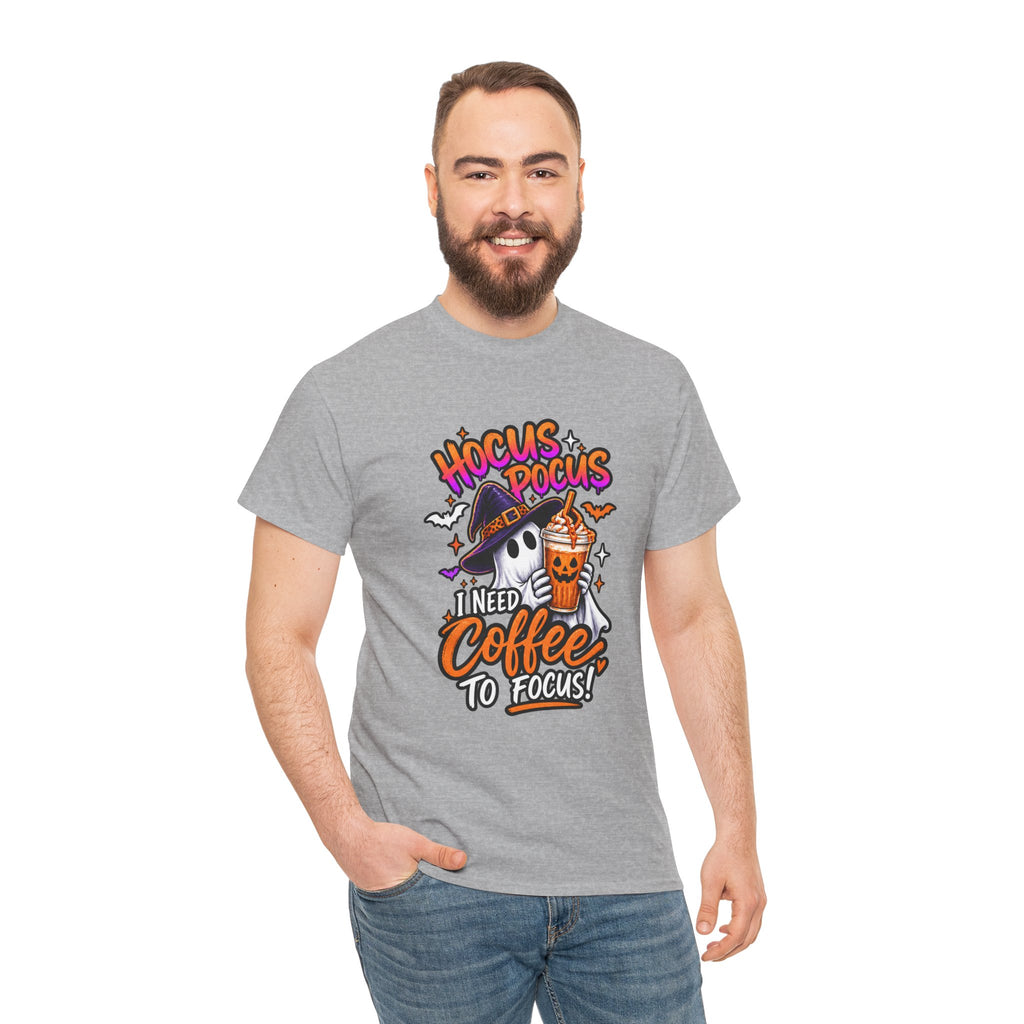 Hocus Pocus I Need Coffee To Focus T-Shirt | Halloween Ghost Witch Coffee Tee | Unisex
