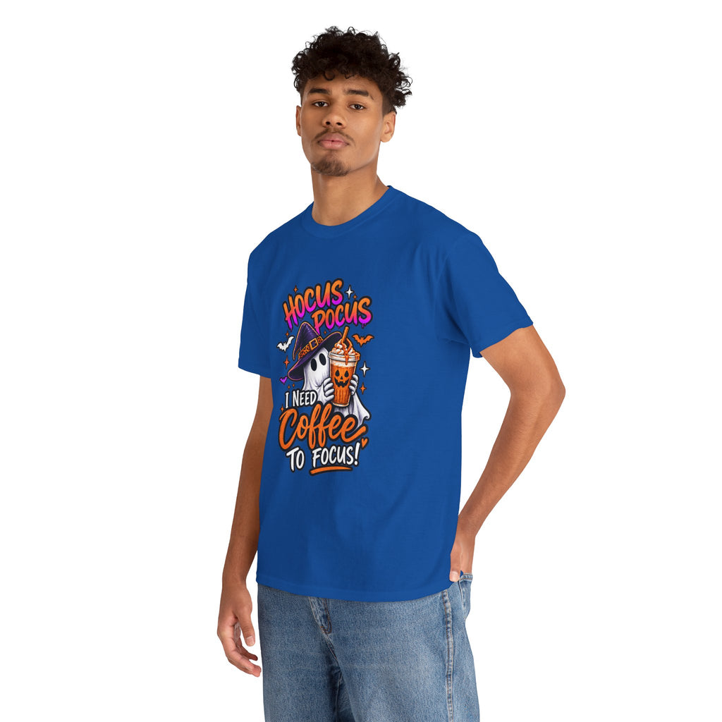 Hocus Pocus I Need Coffee To Focus T-Shirt | Halloween Ghost Witch Coffee Tee | Unisex