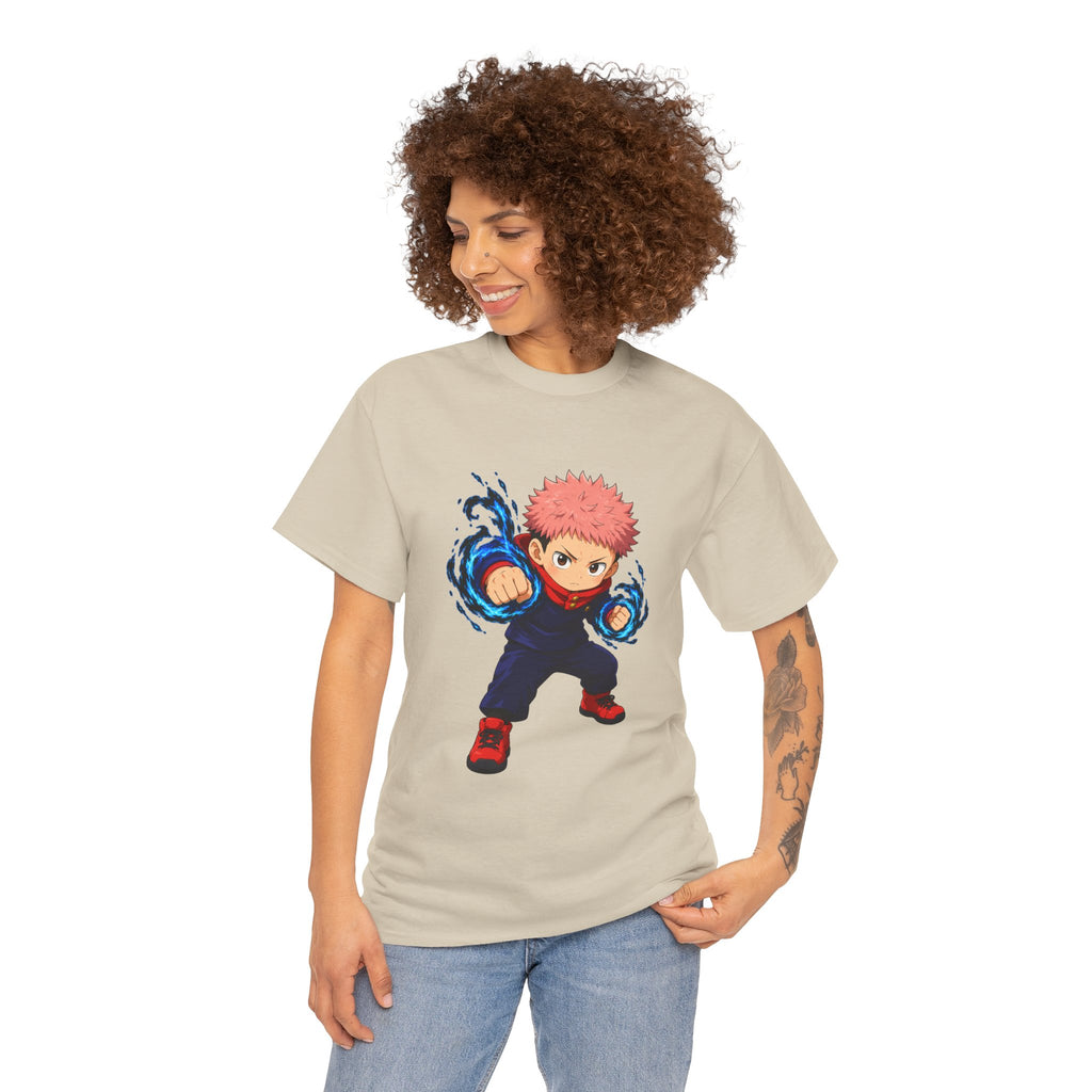 Chibi Fighter Character T-Shirt | Anime Action Pose, Energetic Boy Design