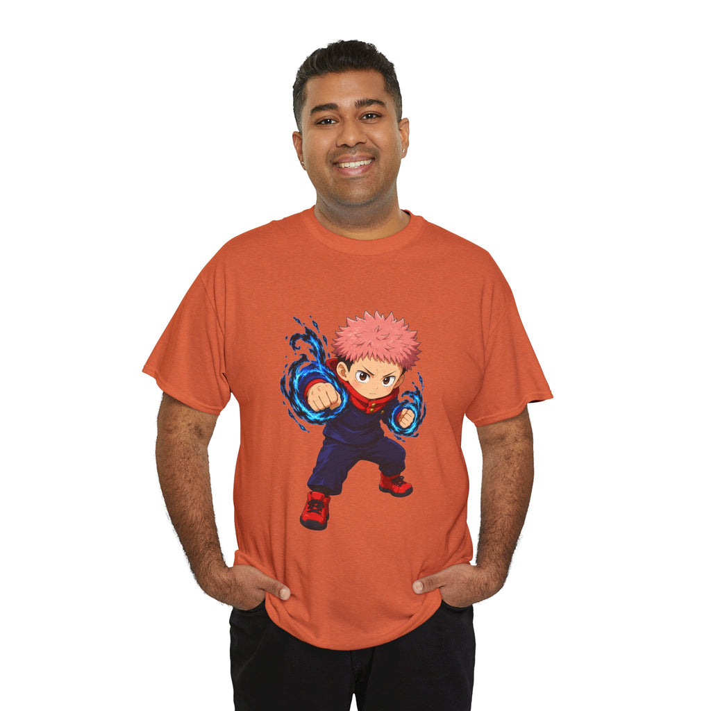 Chibi Fighter Character T-Shirt | Anime Action Pose, Energetic Boy Design