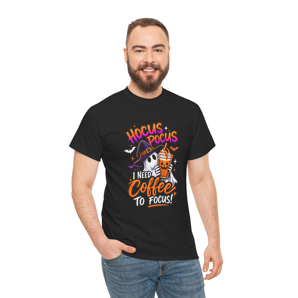 Hocus Pocus I Need Coffee To Focus T-Shirt | Halloween Ghost Witch Coffee Tee | Unisex