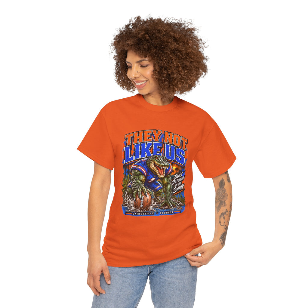 They Not Like Us Alligator Football T-Shirt | Swamp Monster Sports Tee