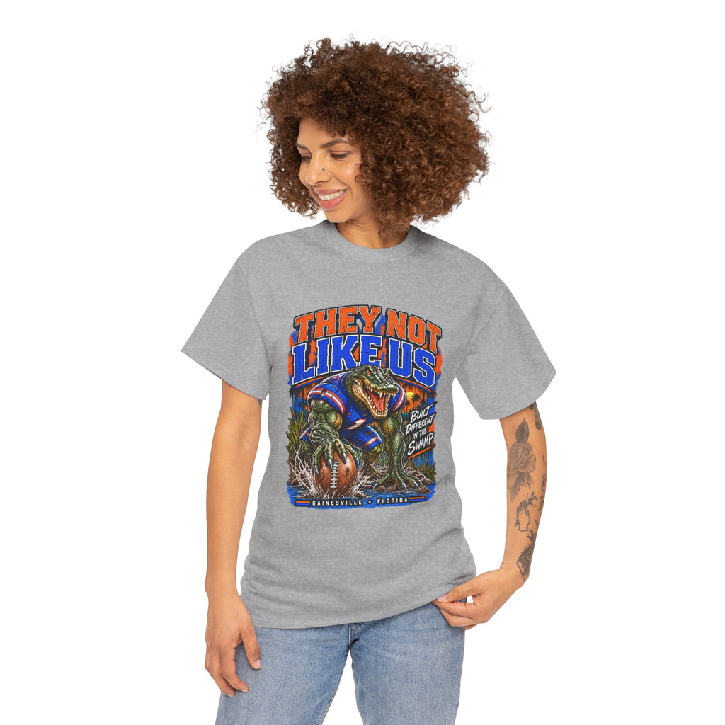 They Not Like Us Alligator Football T-Shirt | Swamp Monster Sports Tee