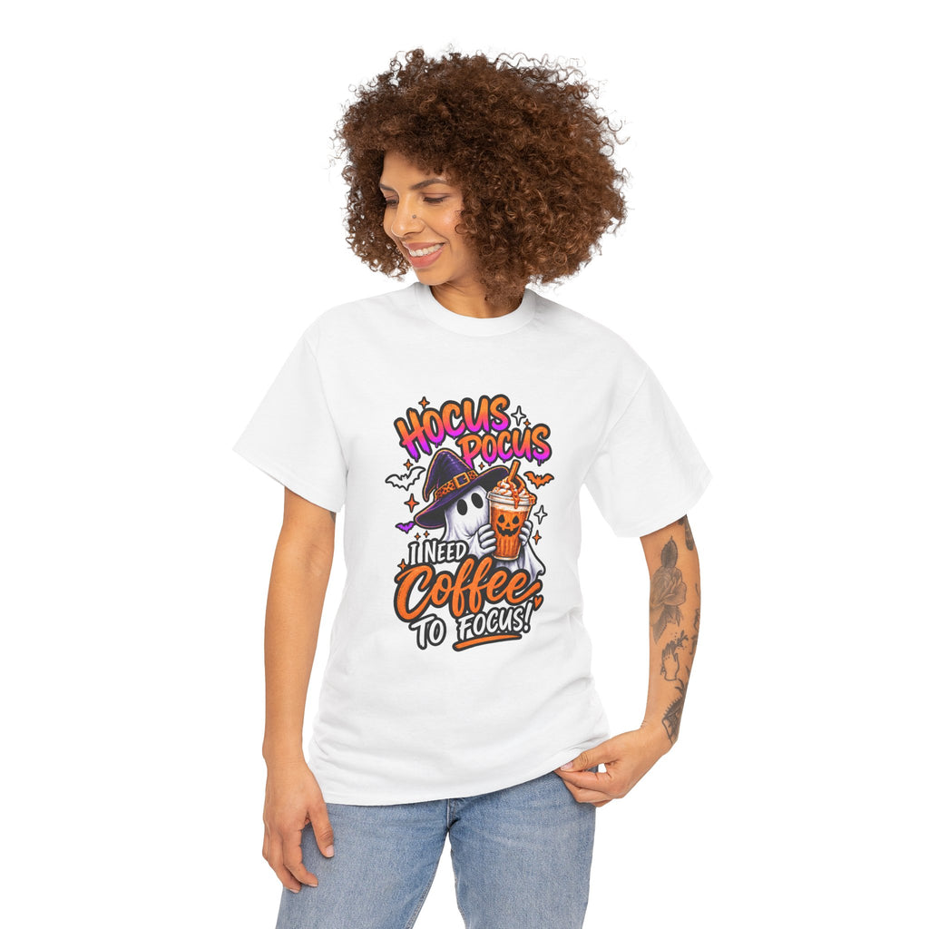 Hocus Pocus I Need Coffee To Focus T-Shirt | Halloween Ghost Witch Coffee Tee | Unisex