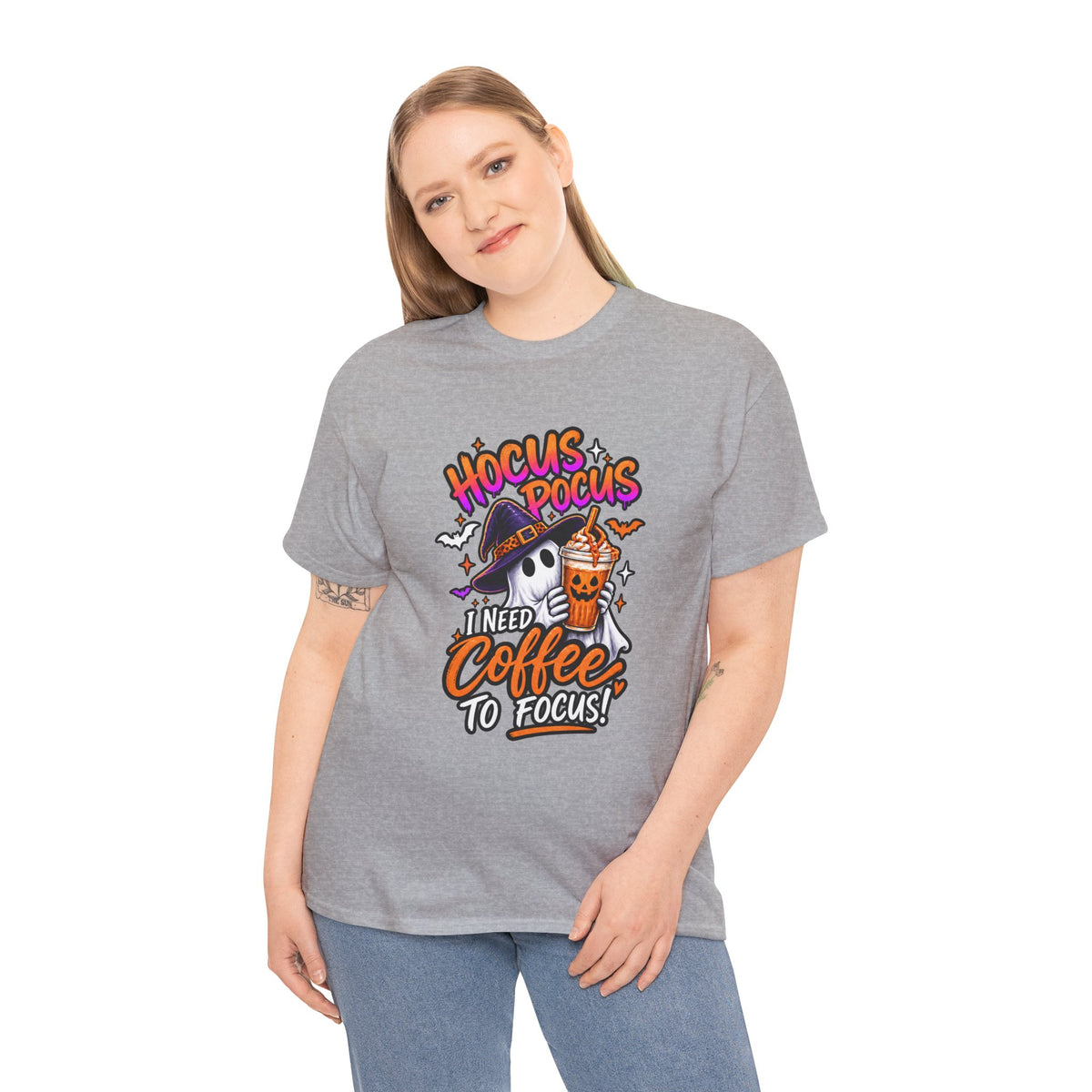 Hocus Pocus I Need Coffee To Focus T-Shirt | Halloween Ghost Witch Coffee Tee | Unisex