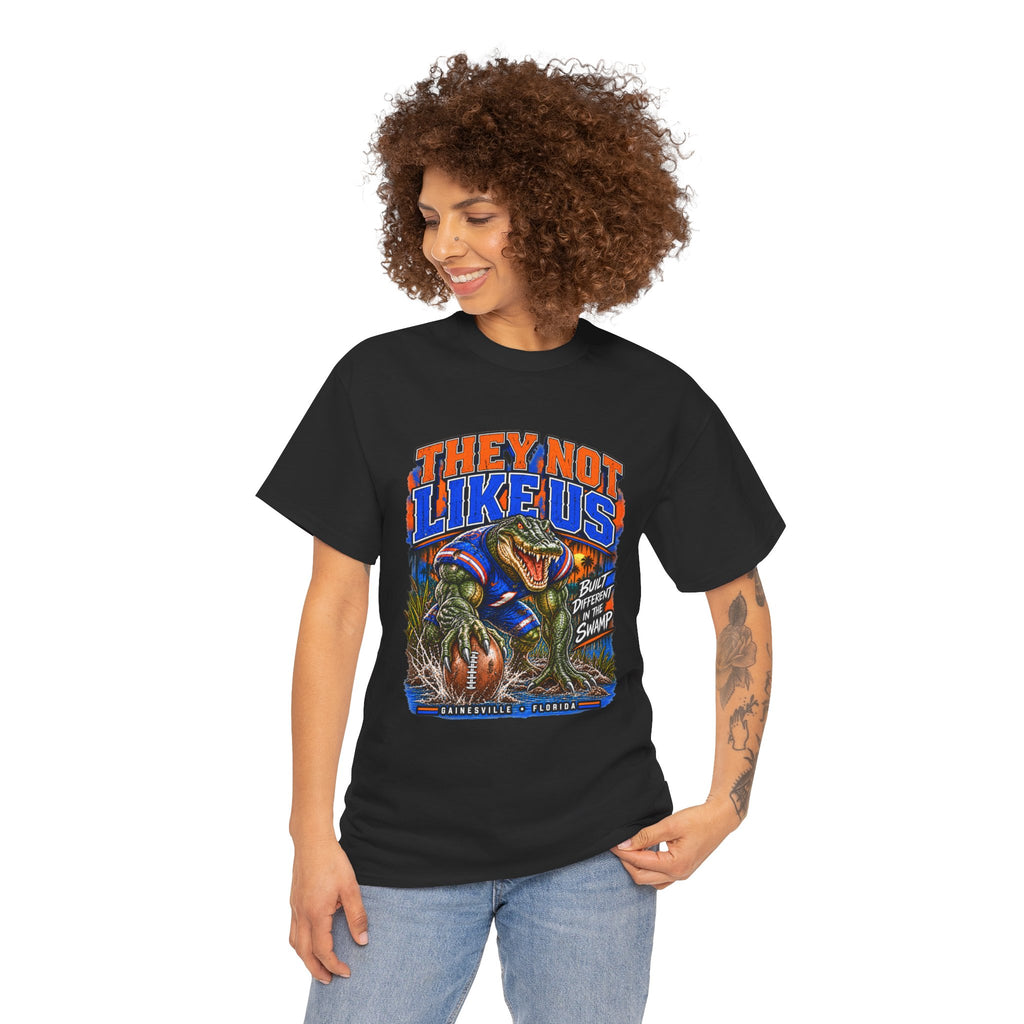 They Not Like Us Alligator Football T-Shirt | Swamp Monster Sports Tee