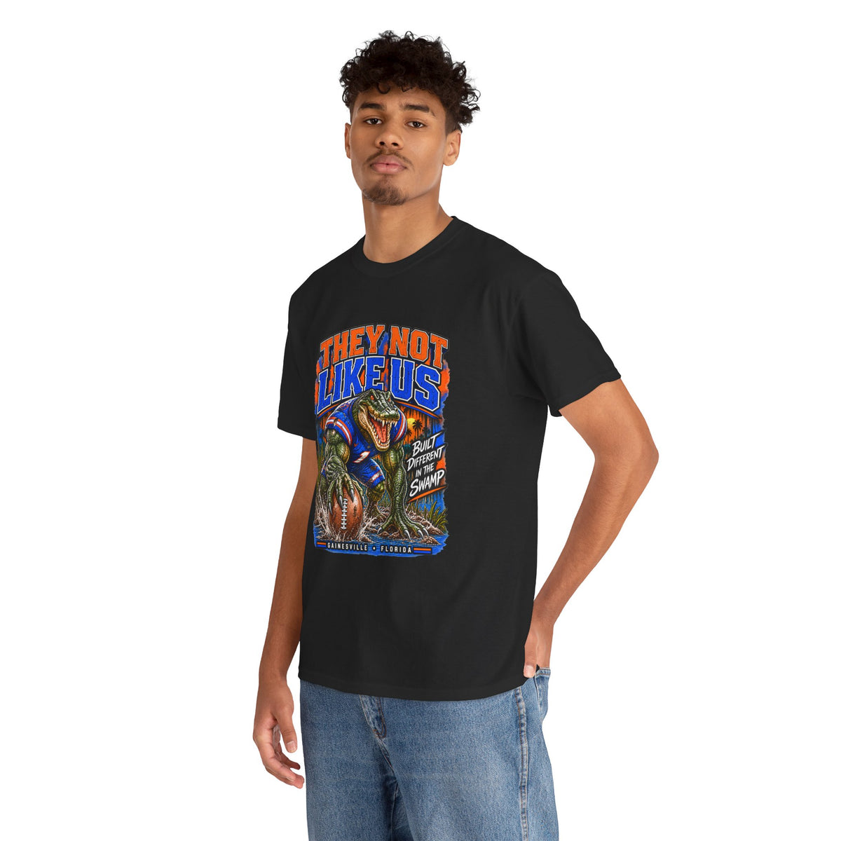 They Not Like Us Alligator Football T-Shirt | Swamp Monster Sports Tee
