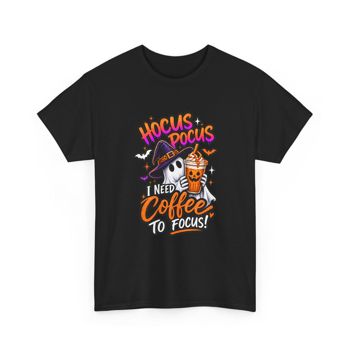 Hocus Pocus I Need Coffee To Focus T-Shirt | Halloween Ghost Witch Coffee Tee | Unisex