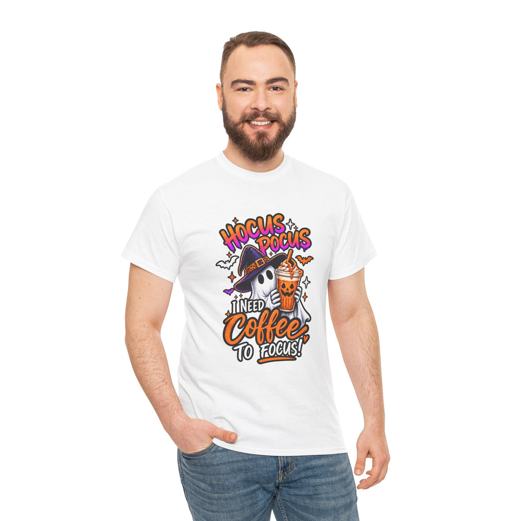 Hocus Pocus I Need Coffee To Focus T-Shirt | Halloween Ghost Witch Coffee Tee | Unisex
