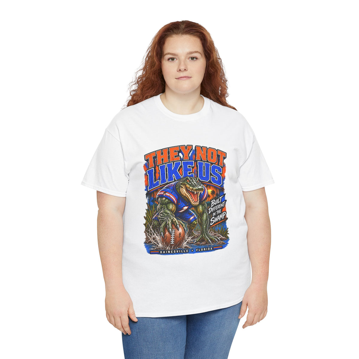 They Not Like Us Alligator Football T-Shirt | Swamp Monster Sports Tee