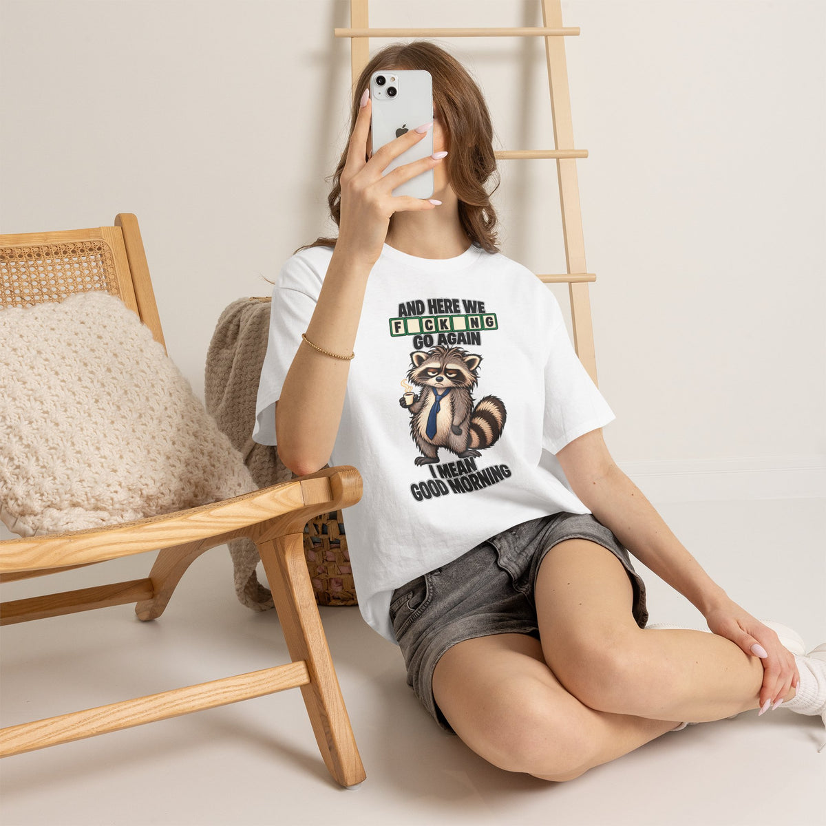 Grumpy Raccoon 'And Here We F*cking Go Again' T-Shirt | Morning Coffee Tee