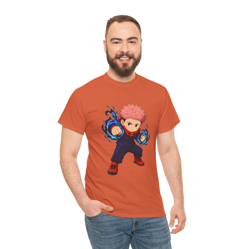 Chibi Fighter Character T-Shirt | Anime Action Pose, Energetic Boy Design