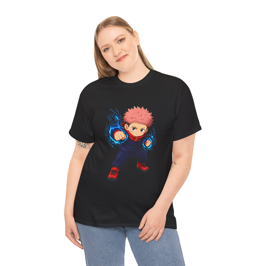 Chibi Fighter Character T-Shirt | Anime Action Pose, Energetic Boy Design