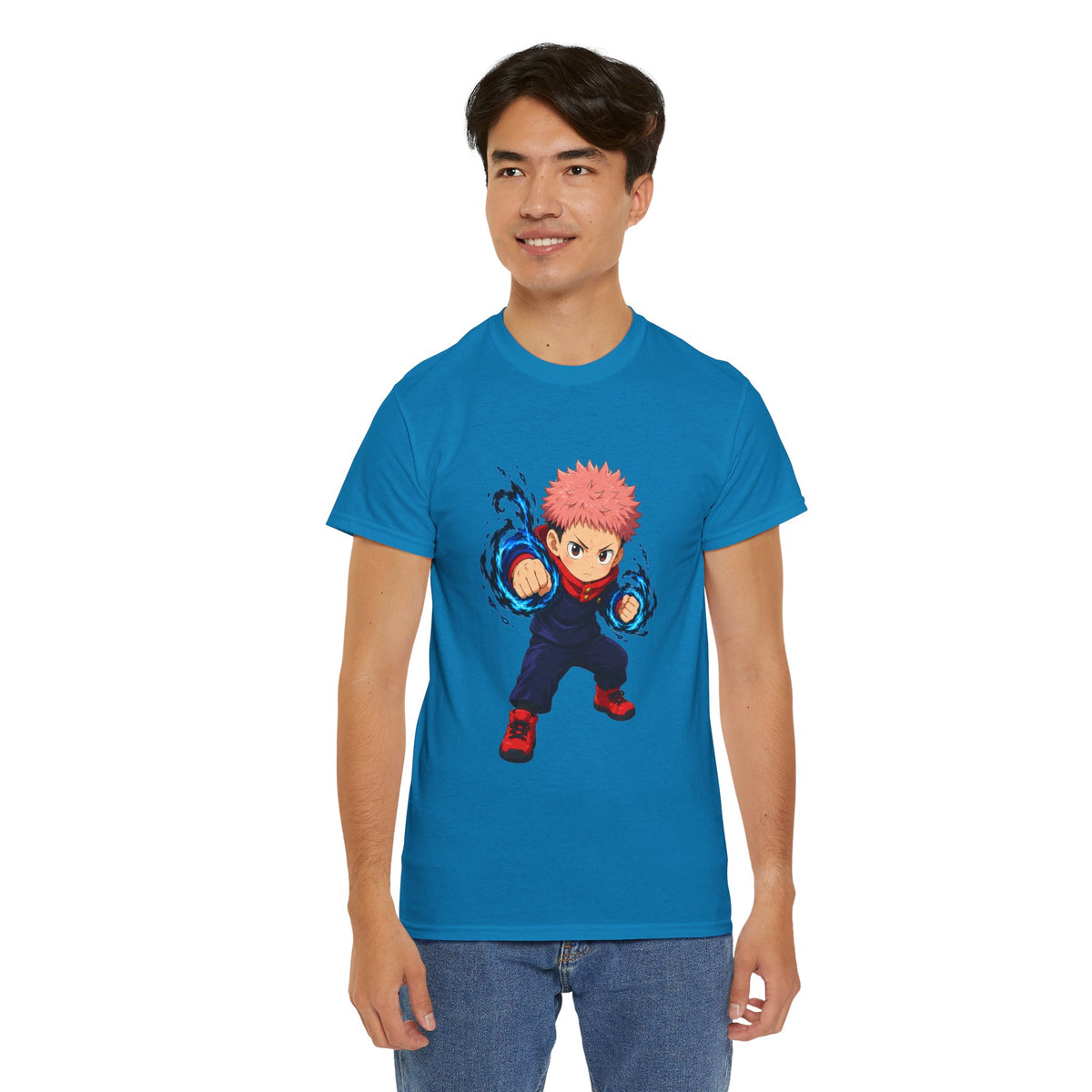 Chibi Fighter Character T-Shirt | Anime Action Pose, Energetic Boy Design