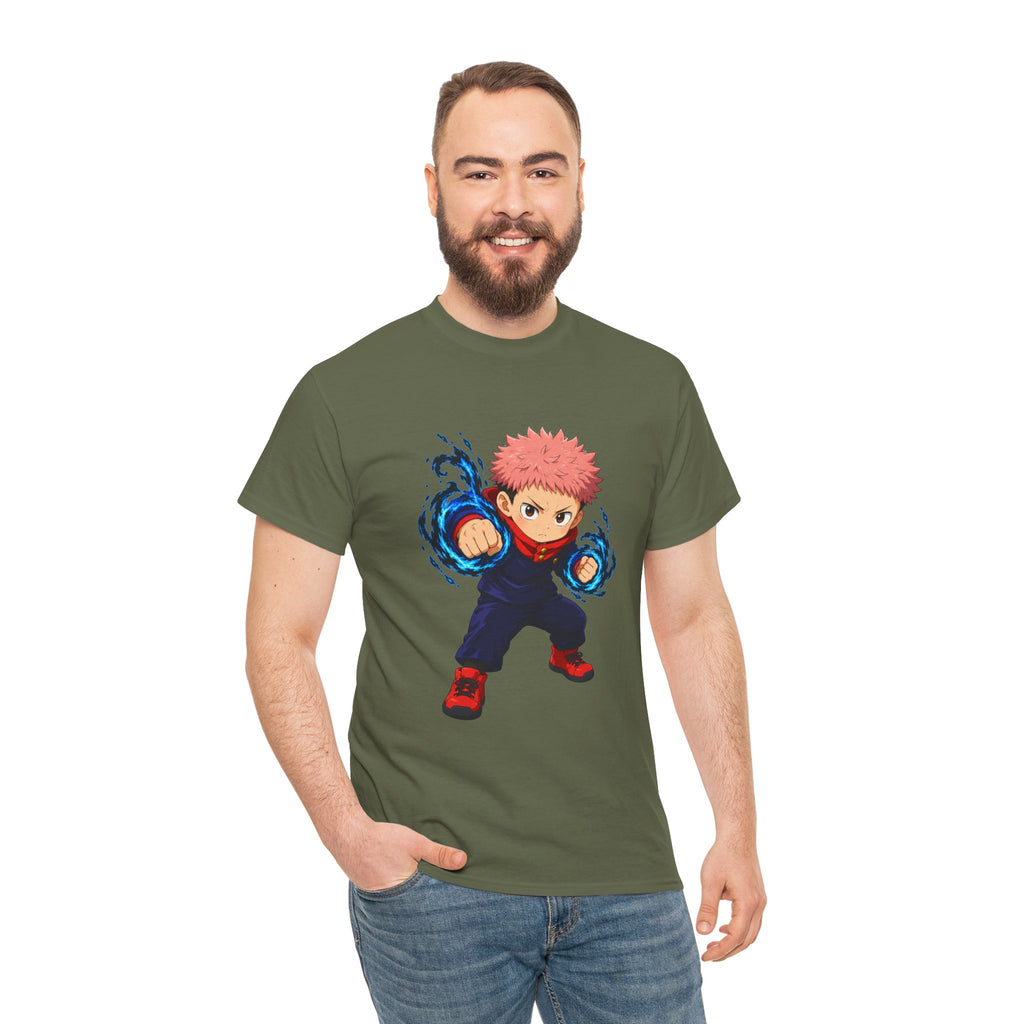 Chibi Fighter Character T-Shirt | Anime Action Pose, Energetic Boy Design