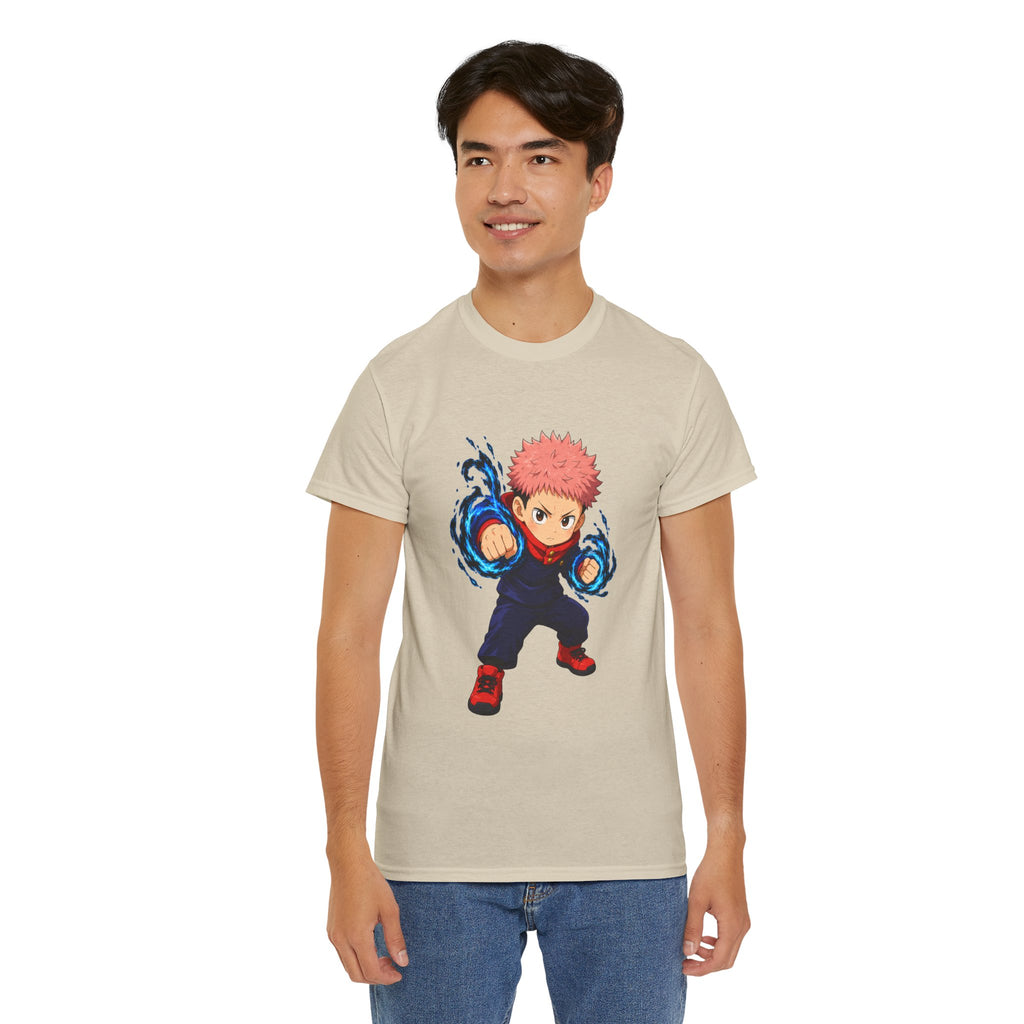 Chibi Fighter Character T-Shirt | Anime Action Pose, Energetic Boy Design