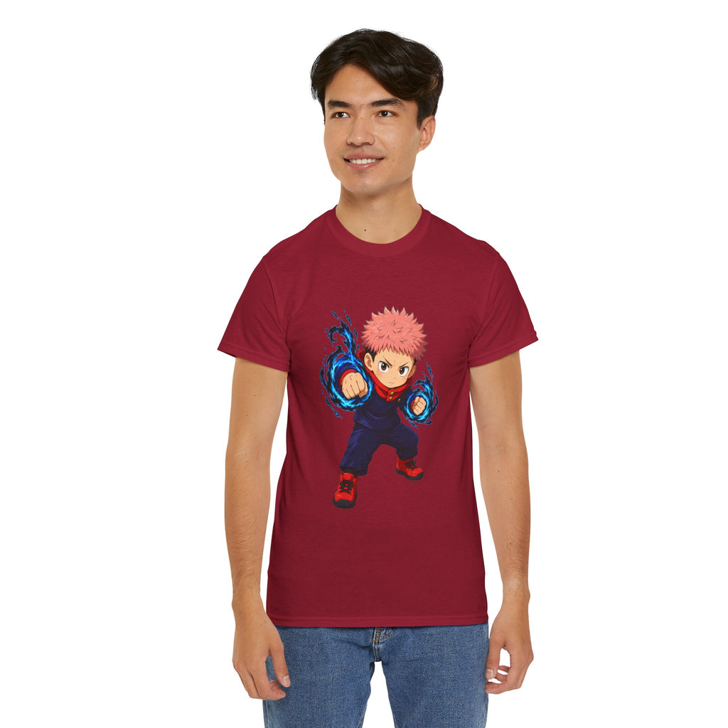 Chibi Fighter Character T-Shirt | Anime Action Pose, Energetic Boy Design