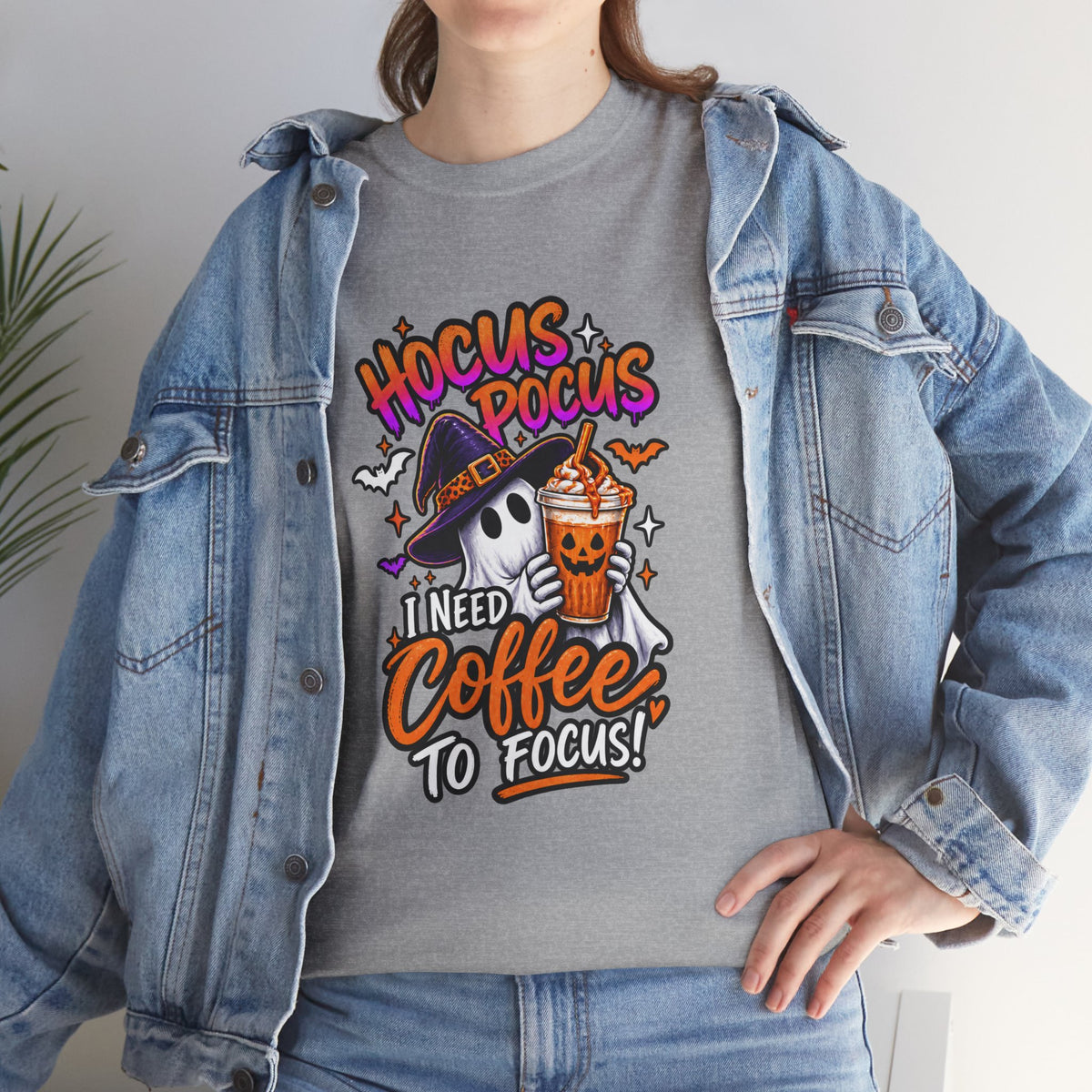 Hocus Pocus I Need Coffee To Focus T-Shirt | Halloween Ghost Witch Coffee Tee | Unisex