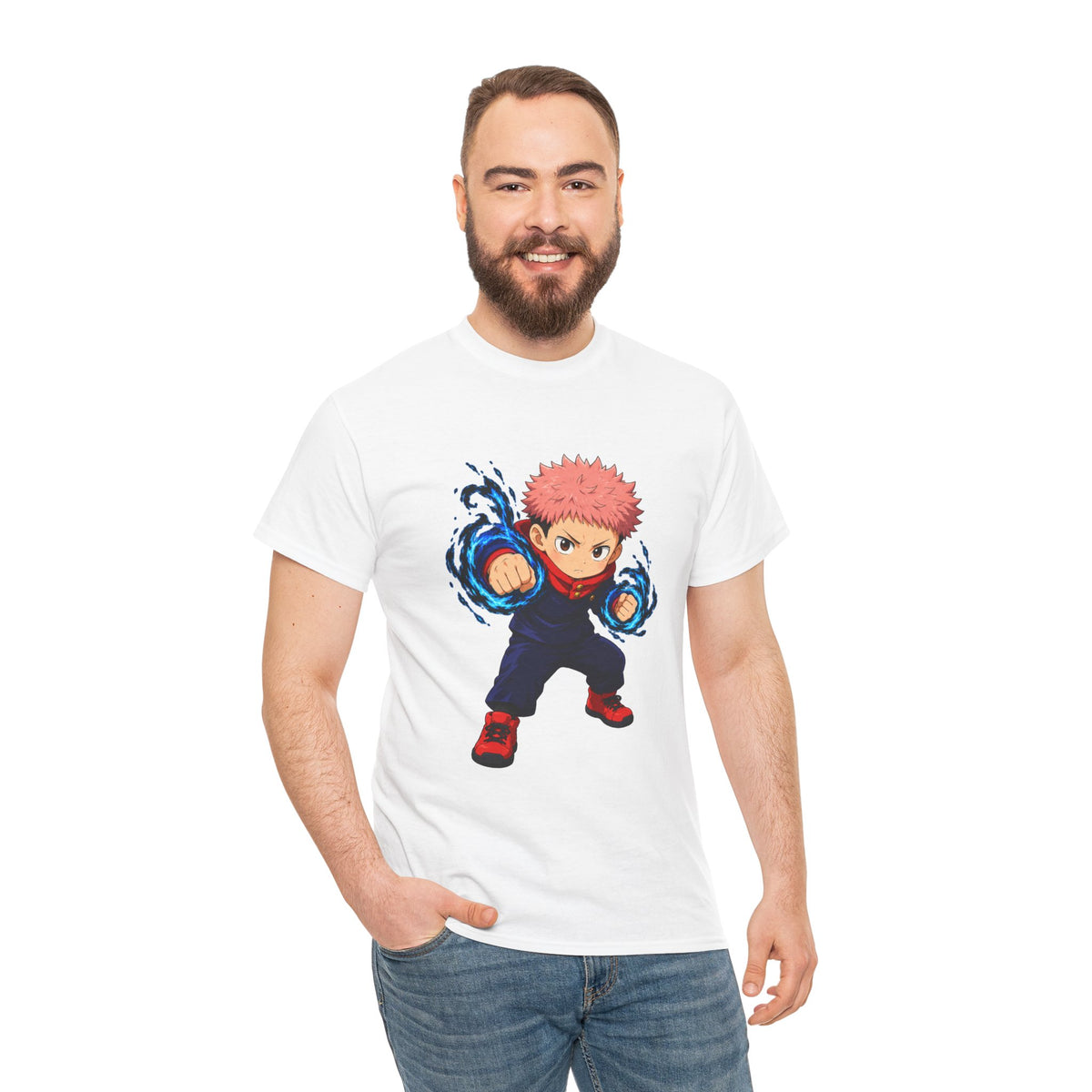 Chibi Fighter Character T-Shirt | Anime Action Pose, Energetic Boy Design